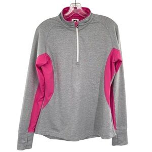 Footjoy Womens Gray Pink Quarter Zip Pullover Sweater Long Sleeve Athletic Top